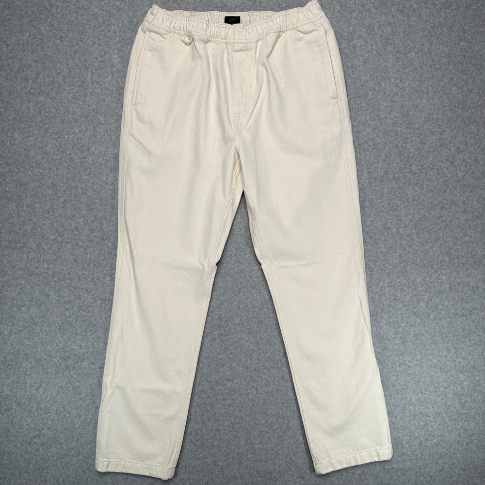 J.Crew Mens Raw Cotton Dock Pants Off-White Elastic Waist BE617 Size M NEW